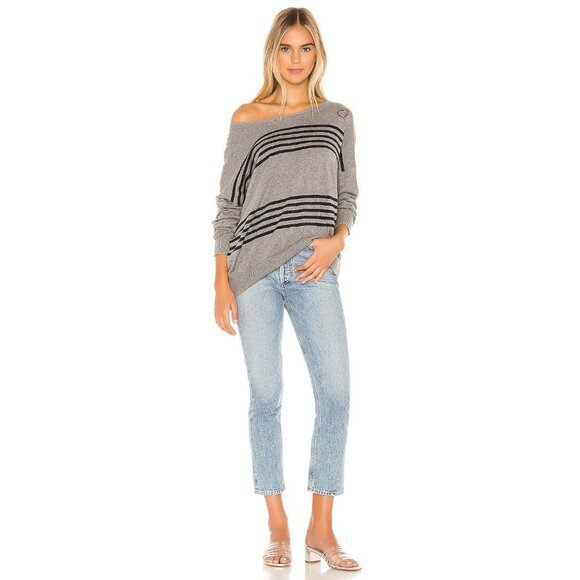 Chaser Heather Grey & Navy Stripe Cashmere Blend Sweater - Picture 4 of 8